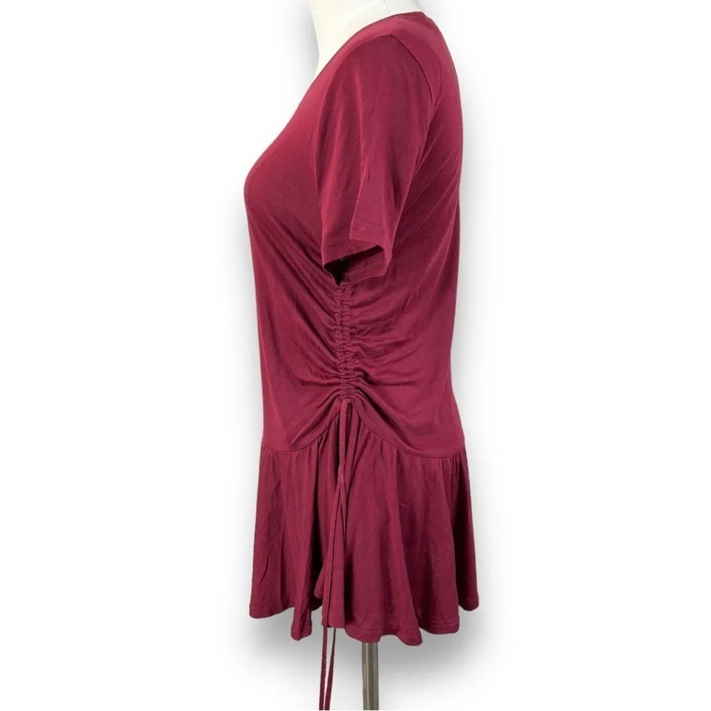 4/$20 J.Crew XS Lyocell Burgundy Tunic Top Side Ruched Drawstring Peplum Hem